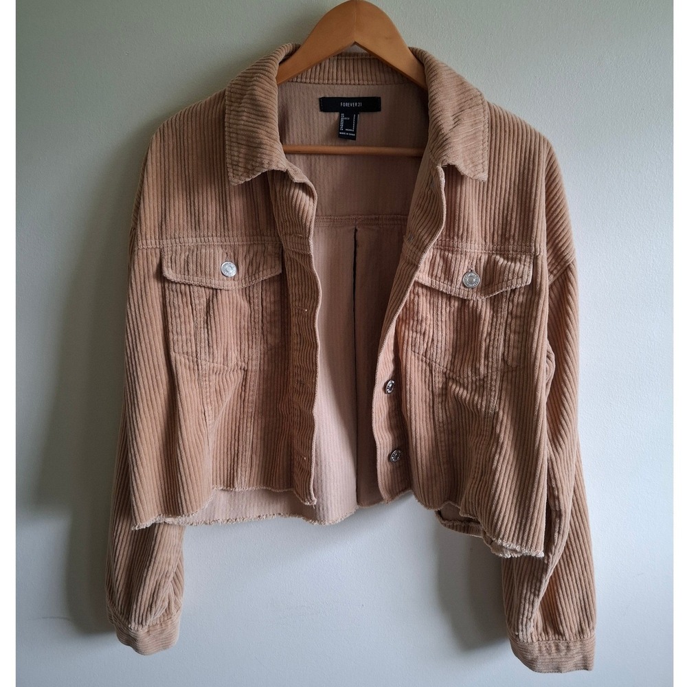 Cropped Corduroy Y2K Button Tan Jacket Frayed Hem Indie Streetwear Forever 21 Sm